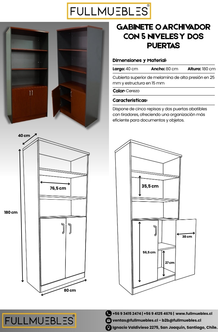 Gabinete archivador de 5 Niveles con Puertas