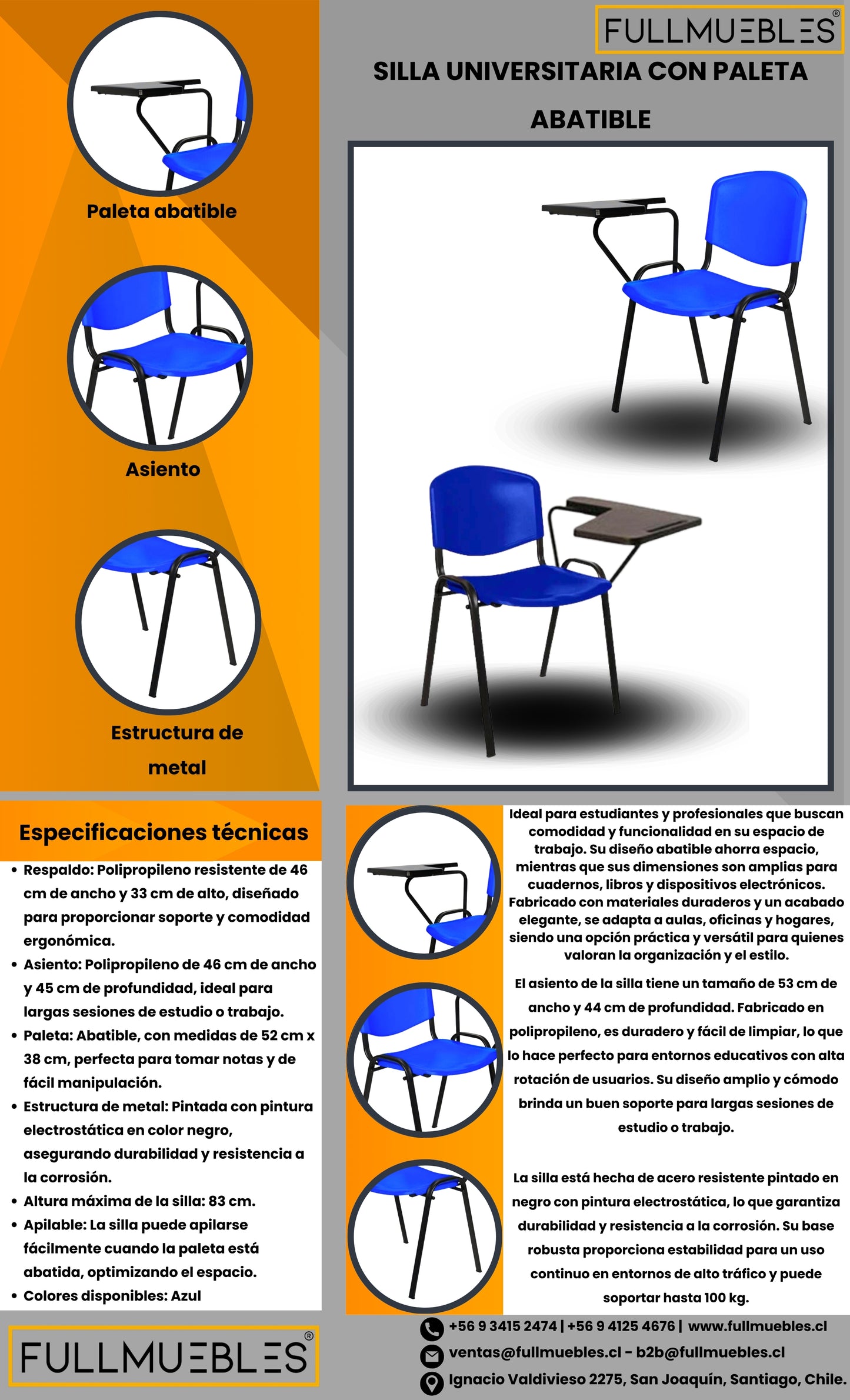 Silla Universitaria con Paleta Abatible -Cod-ISO PP-