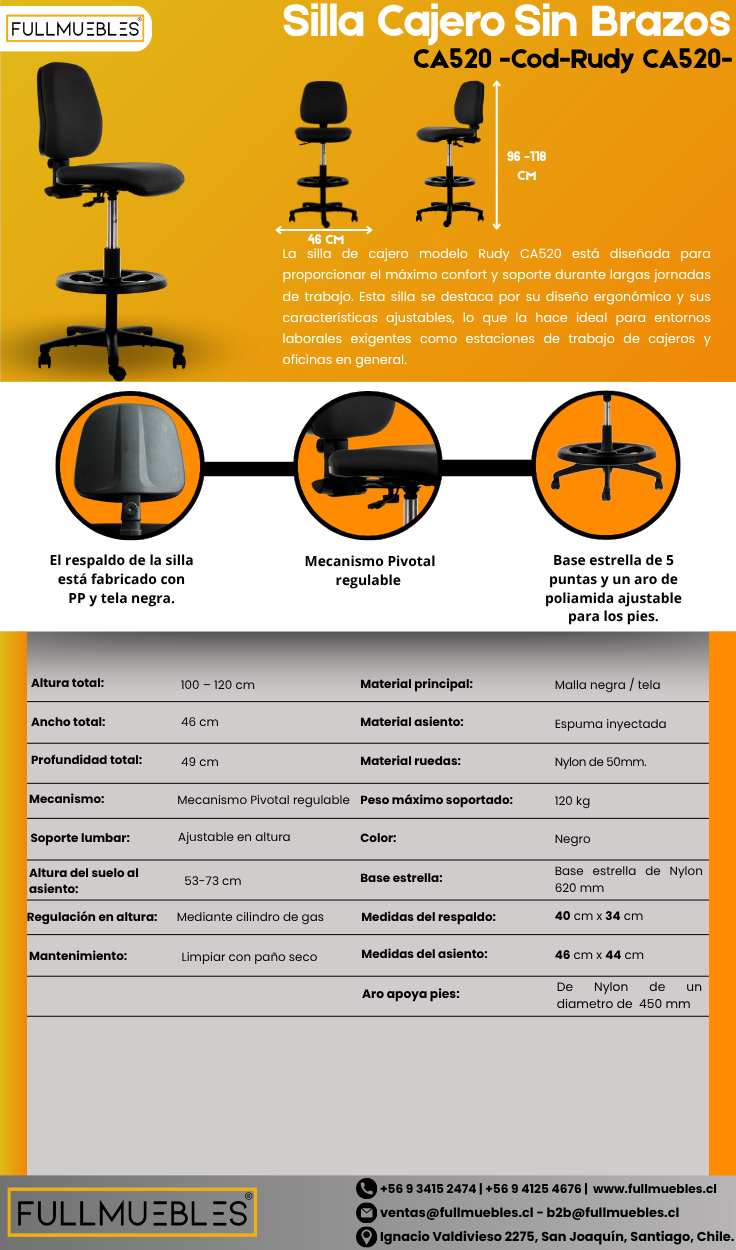 Silla de Cajero con Apoya Pies Rudy -Cod- CA520