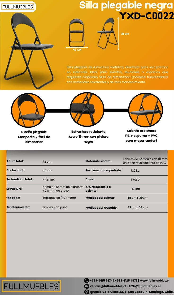 Silla Plegable COO22 - Estructura de metal - Color Negro