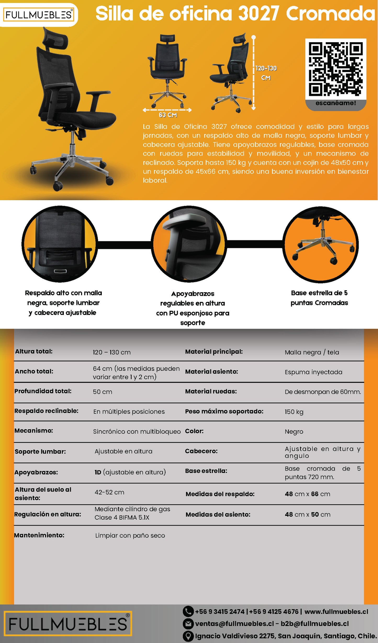 Silla Ergonómica Ergo Plus Cromada -Cod-3027-