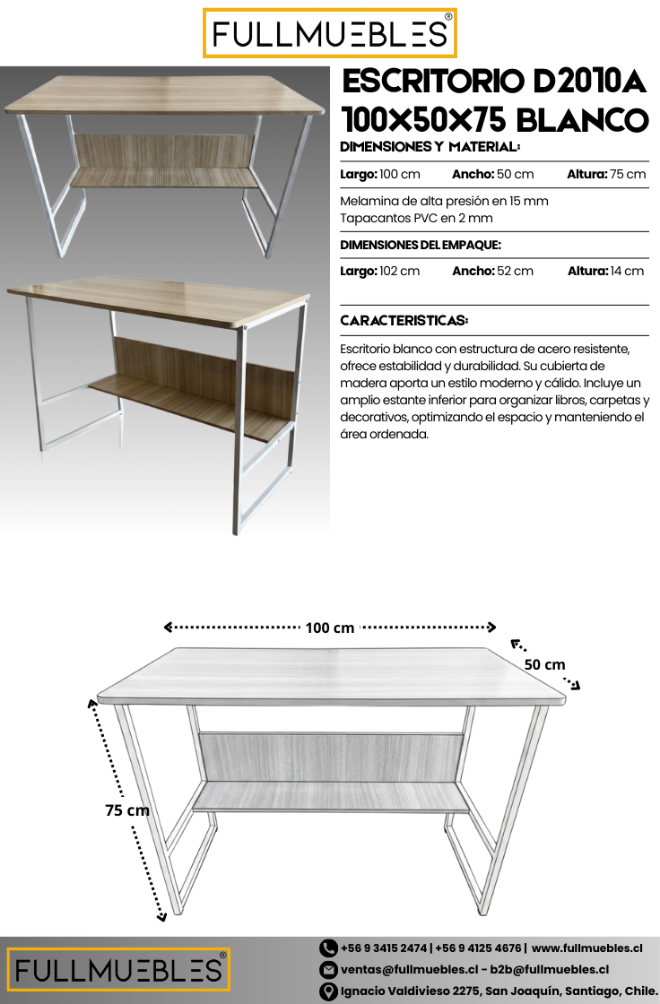 Escritorio D2010A – 100×50×75 Blanco