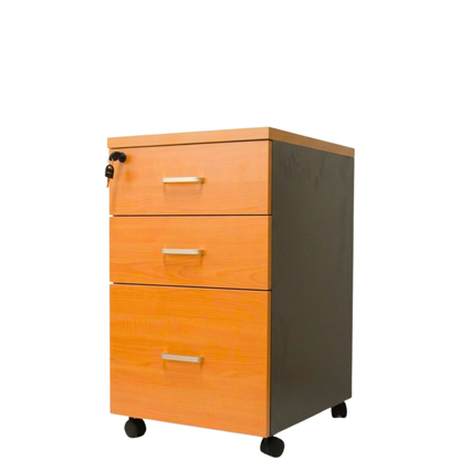 Cajonera móvil con Kardex - 2 cajones y 1 Kardex - Cierre centralizado - medidas 70x41x47 - Color Peral - Cubierta de 25 mm