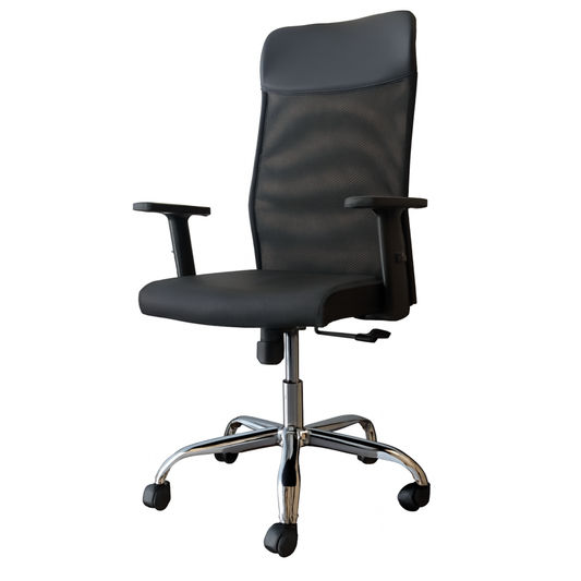 Silla Ergonómica CRO56 – Respaldo malla con PU – Brazos 1D – Base cromada – Altura regulable