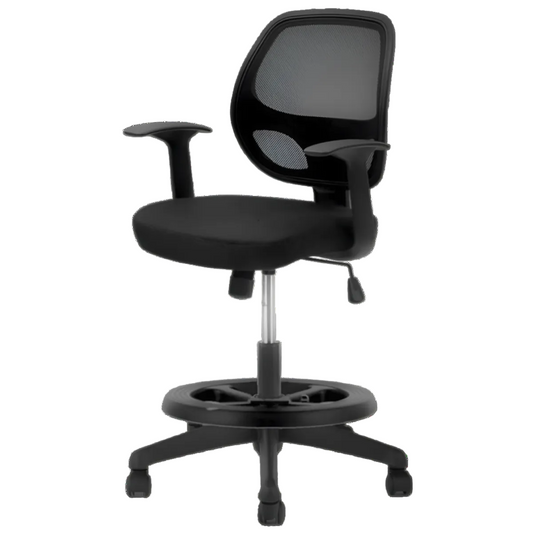 Silla Cajero 2007 - Brazos Fijos - Tela de Malla - Aro de Nylon Ajustable - Base Nylon - Altura Regulable