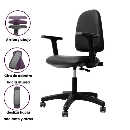 Silla CA106 Sistema Pivotal - Brazos 1D o 3D - Ajustable en Altura - Base Nylon