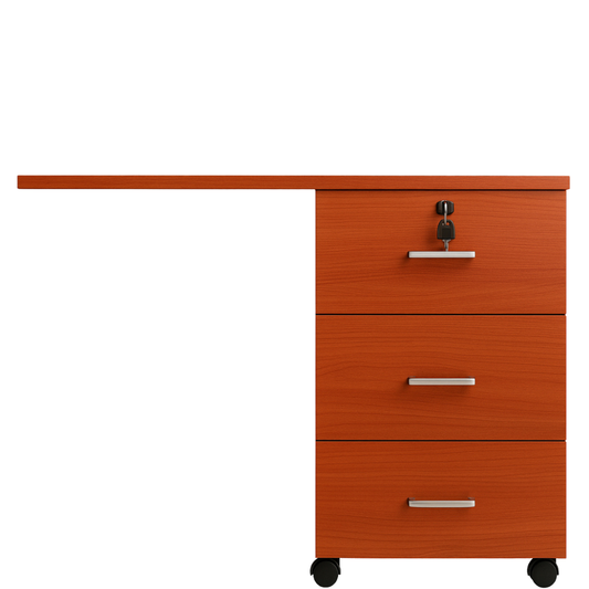 Extensión de Escritorio con 3 Cajones y Cerradura - Color Cerezo Cubierta superior Melamina 24mm -Importado-