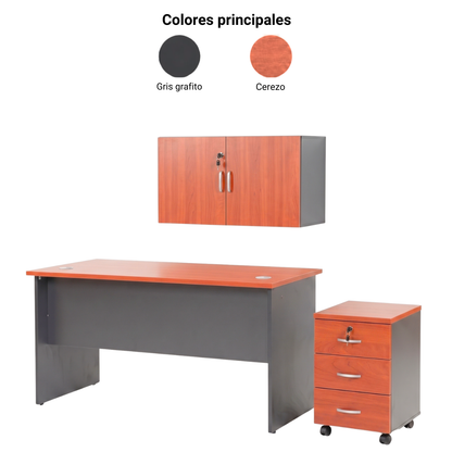 Set Oficina 3 Piezas - Escritorio 120cm Cerezo