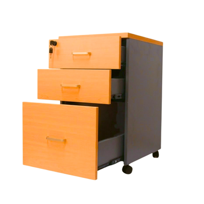 Cajonera móvil con Kardex - 2 cajones y 1 Kardex - Cierre centralizado - medidas 70x41x47 - Color Peral - Cubierta de 25 mm