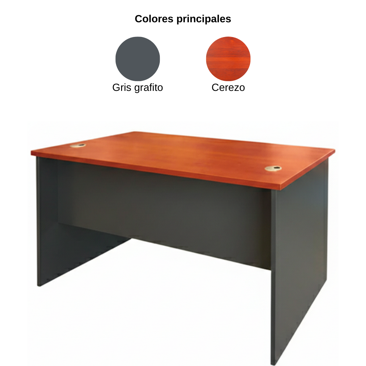 Escritorio sin Cajones - Medidas 120x60x75 - Cerezo Peral y Gris oscuro - Cubierta de 24 mm - Incluye dos pasacables