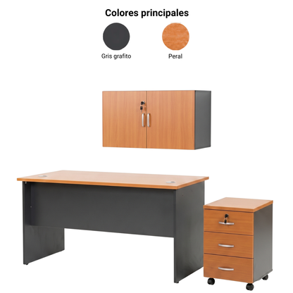 Set Oficina 3 Piezas - Escritorio 120cm Peral