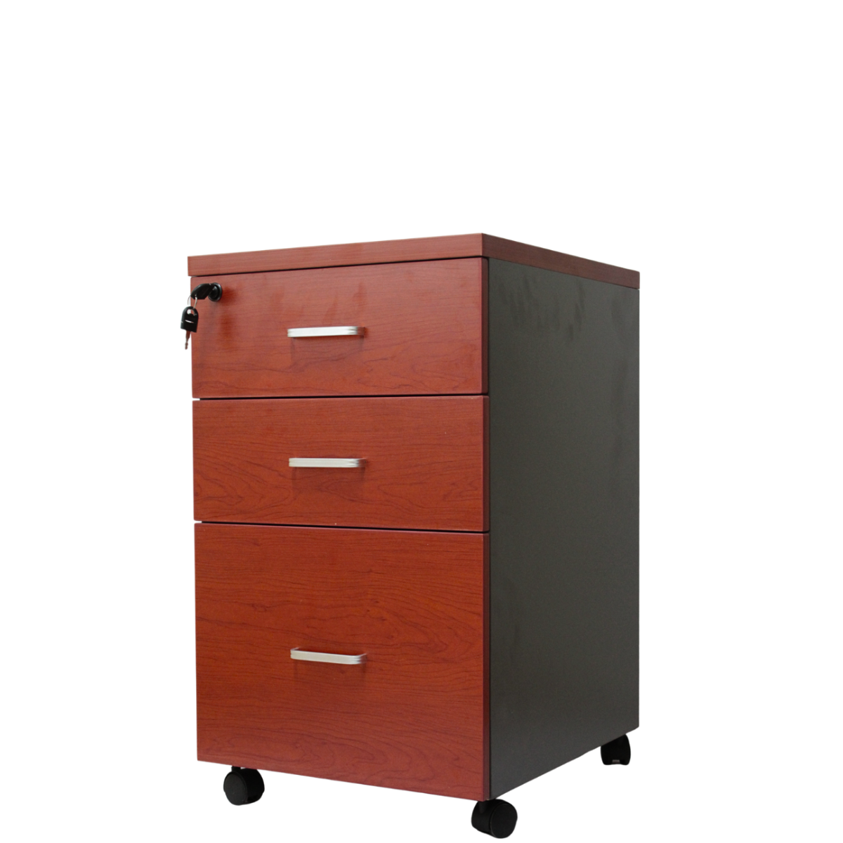 Cajonera móvil con Kardex - 2 cajones y 1 Kardex - Cierre centralizado - medidas 70x41x47 - Color Cerezo - Cubierta de 25 mm
