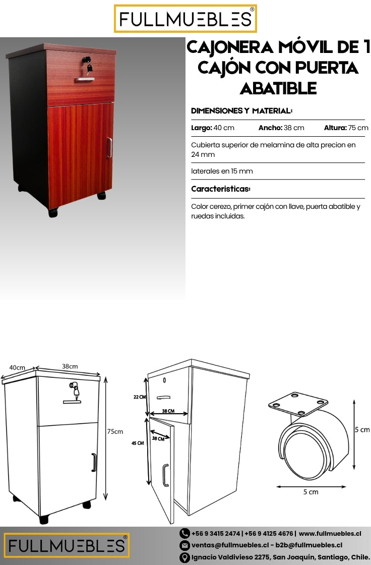 Cajonera alta color cerezo 75x38x40