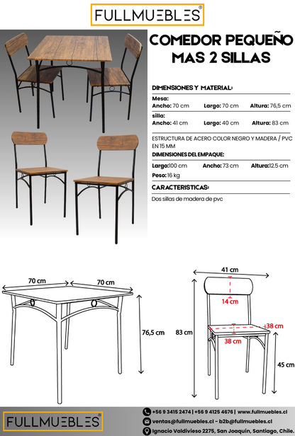 Comedor Pequeño + 2 Sillas 80×53×75 cm