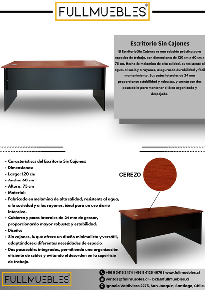 Escritorio Sin Cajones 120x60 - Color Cerezo