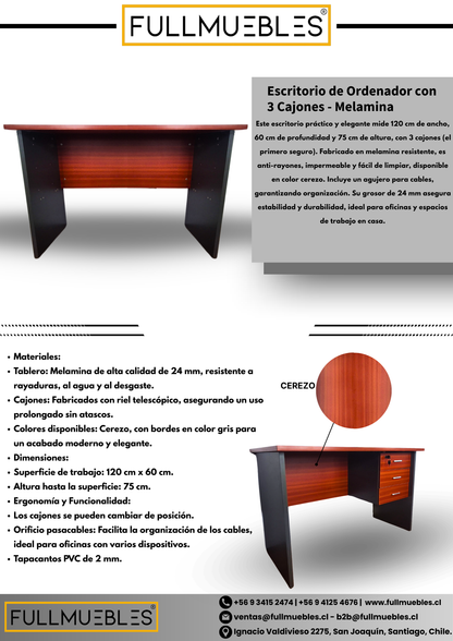 Escritorio con 3 Cajones - 120x60 cm