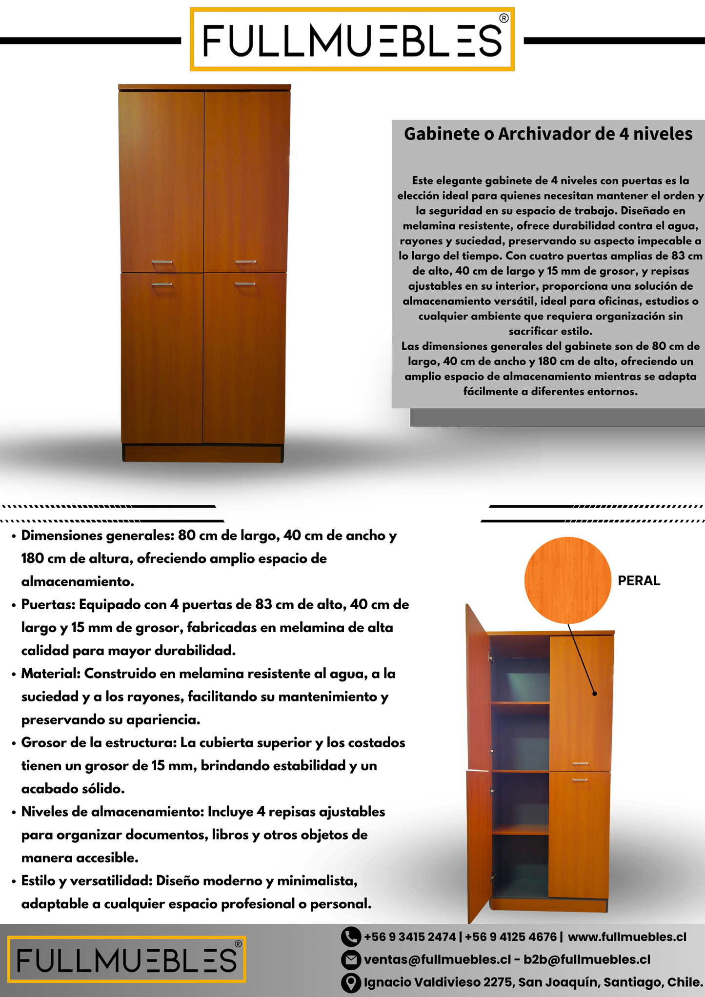 Gabinete de 4 Niveles con Puertas - Color Peral
