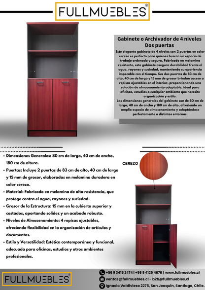 Gabinete de 4 Niveles con 2 Puertas - Color Cerezo