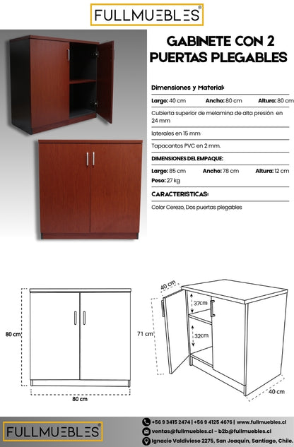 Archivador o Gabinete bajo - Con llave - 80x80x40 - Dos niveles - Color Cerezo