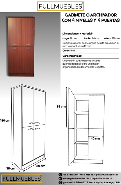 Gabinete de 4 Niveles con Puertas - Color Cerezo