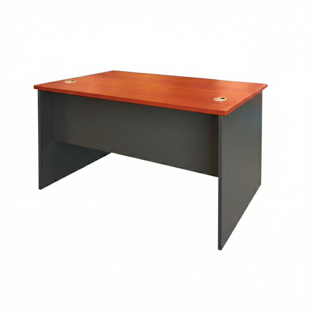 Escritorio sin Cajones - Medidas 120x60x75 - Cerezo Peral y Gris oscuro - Cubierta de 24 mm - Incluye dos pasacables