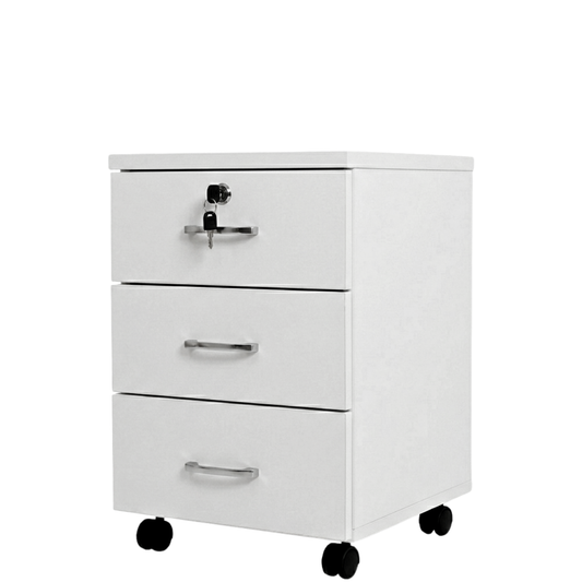 Cajonera móvil - 3 cajones - primer cajón con llave - medidas 62x40x40 - color Blanco - cubierta de 24 mm