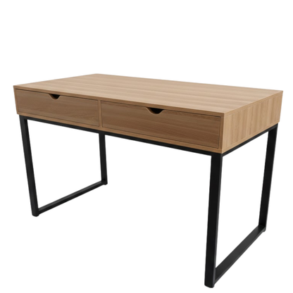 Escritorio con 2 cajones horizontales - 120x50x75 - Color Natural - Estructura de metal negro