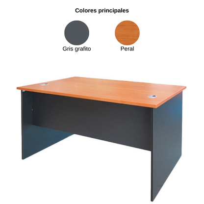 Escritorio sin Cajones - Medidas 120x60x75 - Color Peral y Gris oscuro - Cubierta de 24 mm - Incluye dos pasacables