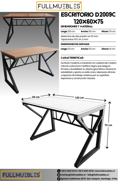 Escritorio Sin Cajones - Estructura de metal tipo K - Cubierta de 24 mm - Color natural